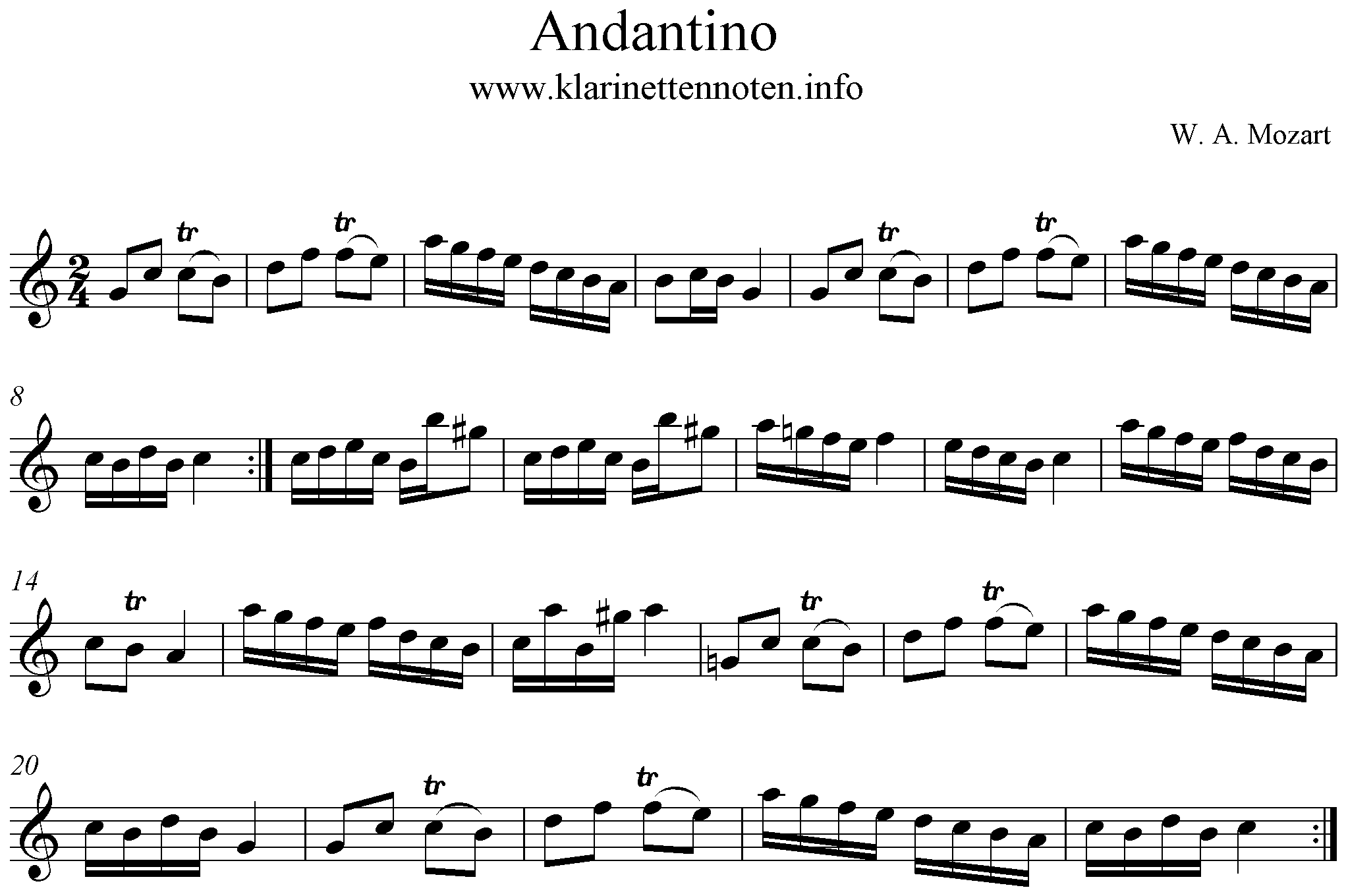 Andante in C, Clarinet, Klarinette, Mozart